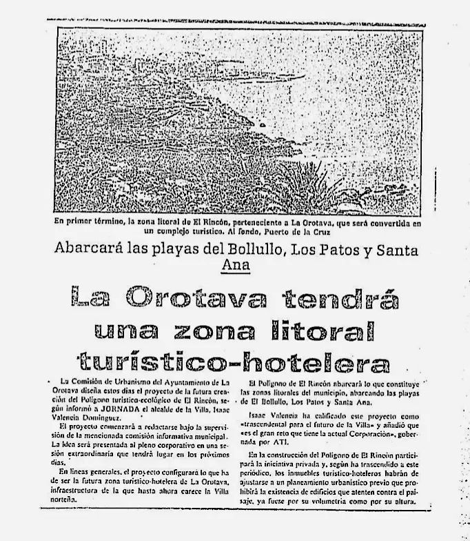 Captura de periódico donde se anunciaba zona turística