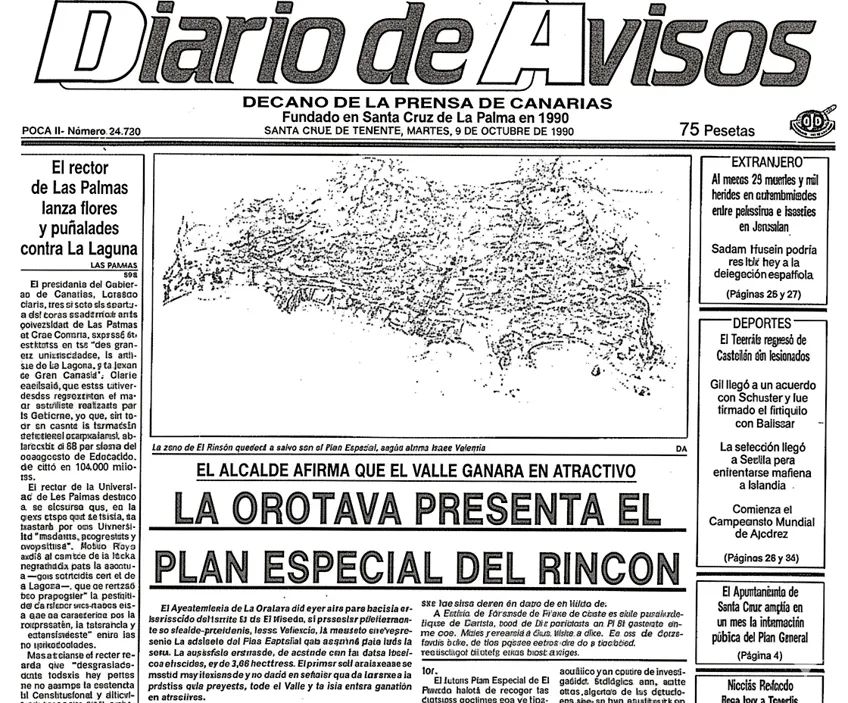 Recorte de prensa Diario de Avisos sobre la precentación del Plan Especial
